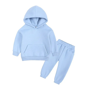 Baby <b>Boys</b> Light Blue Hooded Tracksuit Set Full Sleeve Casual Cotton Autumn Wear With Side Pockets Elastic Waist 2027 - Product Image 1