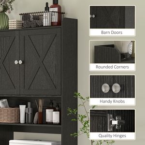 Mobiletto da bagno in stile rustico da posizionare sopra il WC, nero, con ante scorrevoli regolabili e ripiani - Product Image 6
