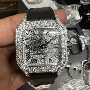 Montre de luxe Pyendid Gee Jewelry avec diamants, boîtier carré en argent, bracelet en cuir, mouvement à quartz ETA analogique, unisexe, 28 mm, verre saphir - Product Image 6