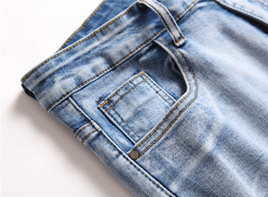 Light Blue Mid Waist Men's <b>Jeans</b> Casual Stretch Hole Tie-Dye Pencil Pants Street Slim Fit Mens Ripped <b>Jeans</b> - Product Image 3