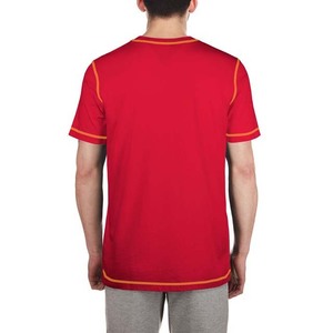 T-shirt à manches courtes rouge pour homme, col rond, coupe classique, tricoté en polyester, bordure contrastée, couleur unie, décontracté - Product Image 4