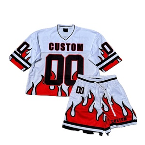 Ensemble chemise deux pièces décontractée d'été pour hommes T-shirt et short en jersey maillé avec logo personnalisé Boxy surdimensionné avec impression numérique - Product Image 2