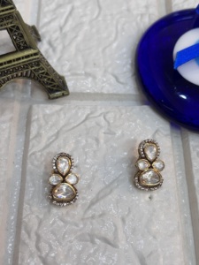 Floral Design Gold Plated <b>Silver</b> <b>Studs</b> Earrings Indian Women Handmade Luxury Jewelry - Product Image 3