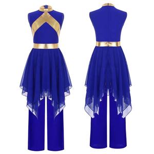 Tenue de danse liturgique pour filles de 6 à 16 ans, robe métallique avec pantalon large, ensembles pour la danse lyrique et la danse latine, spectacles sur scène - Product Image 4