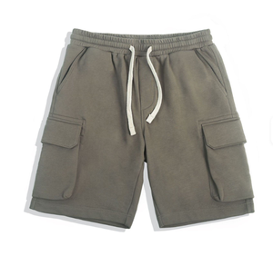 Men Cargo Shorts Mid Waist Drawstring Elastic Solid Color Casual Bermuda Shorts With Pockets Knitted Cotton - Product Image 5