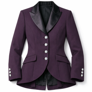 Veste d'équitation Elite Plum Purple - Manteau professionnel de saut d'obstacles avec col en satin contrastant - Mode équestre spécialisée - Product Image 1