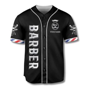 Chemise de barbier personnalisée noire à boutons, style baseball, avec nom et motif personnalisés, manches courtes, vêtements décontractés pour hommes - Product Image 1