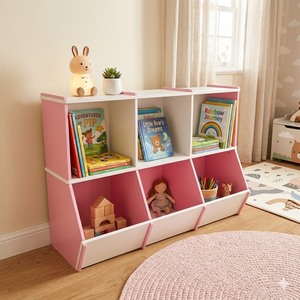Librerías de Vietnam, Madera Contrachapada de Pino Americano, Material Duradero y Seguro, Bordes Lisos, Muebles Modernos para Sala de Estar y Niños, Estilo Casual, 6 Compartimentos - Product Image 1