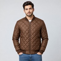 Blouson bomber matelassé gris pour homme, col montant, fermeture éclair, couleur unie, coupe décontractée, respirant, coupe-vent, en cuir véritable