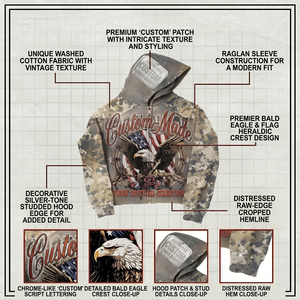 Sweats à capuche personnalisés streetwear pour hommes, sweats à capuche oversize épais à fermeture éclair, sweats à capuche en molleton délavé avec empiècements camouflage et strass - Product Image 4