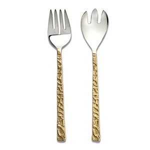 Ensemble de fourchettes et cuillères à salade Golden Branch Design, en acier inoxydable poli miroir, style vintage, pour la vaisselle de mariage - Product Image 5