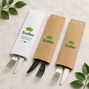EcoRev Custom Luxury Kraft <b>Paper</b> <b>Biodegradable</b> Eco-Friendly Cutlery Bags Twisted Handles Self-Adhesive Seal Bottom Gusset Offset - Product Image 3