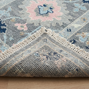 Luxury Classic <b>Grey</b> Hand Knotted Wool Area Rug with Pastel Floral Pattern Flat Pile for Living Room Bedroom - Product Image 5
