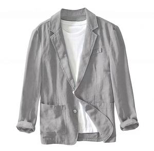 Chaqueta Casual de Una Sola Capa para Hombre, Color Sólido, Algodón/Lino, Prenda Exterior Elegante, Moda de Verano, Estilo Casual Masculino - Product Image 4