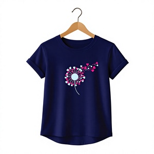 Camiseta Casual de Mujer con Estampado de Flores Daisy Azul Marino, Cuello Redondo, Manga Corta, 100% Algodón, Transpirable, para Primavera/Verano - Product Image 4