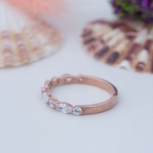 S925 Sterling Silver Rose Gold Marquise Cut Diamond Ring for Certified Simple Elegant Wedding Anniversary Jewelry - Product Image 2