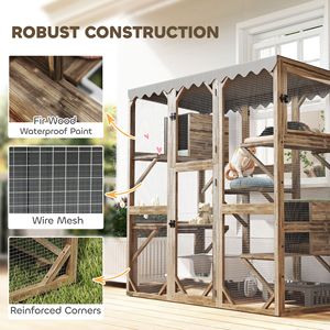 Recinto per Gatti da Esterno Marrone con Finestra di Accesso e Tetto Impermeabile, 5 Piattaforme e 2 Casette per Riposo, per Più Gatti - Product Image 5