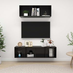 TV nero lucido 2 pezzi Set legno ingegnerizzato per soggiorno - Product Image 1