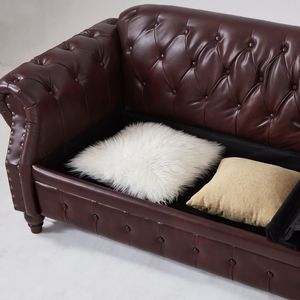 Divano Chesterfield Classico Bordeaux da 220 cm in Ecopelle PU Imbottito per Soggiorno con Contenitore e Design Trapuntato - Product Image 6