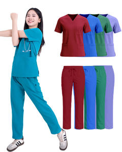 Ensemble de tenues médicales en spandex tricoté unisexe, col en V, extensible, pour infirmières, pantalon de jogging et haut, personnalisable pour hôpital - Product Image 2