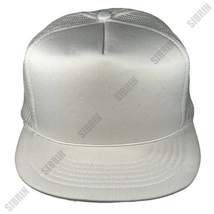 SIBRIN Custom Logo 6 Panel Trucker <b>Cap</b> White Color Cotton Twill <b>Flat</b> Brim Adjustable Fit Casual Baseball Hat Outdoor Streetwear - Product Image 1