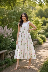 Vestido Maxi Vintage Estilo Francés para Mujer, Cuello Redondo, Manga Corta, Botones, Encaje con Cuentas, Cintura Alta, Estampado Sólido, Logotipo Frontal, Elegante - Product Image 3