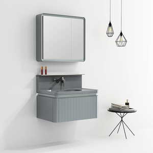 Panoon 23C Armoire de salle de bain moderne en pierre Miroir en acier inoxydable Tiroirs à fermeture douce résistants à l'eau Barre de maison d'hôpital de 5 ans - Product Image 4