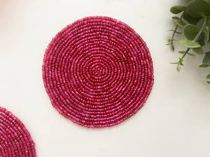 Pinkish Red Beaded Coasters: Handmade Drink Coaster Set - Product Image 4