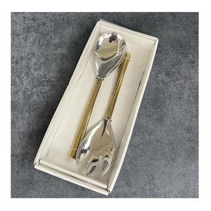 2026 Hot Selling Salad Spoon Fork Set Stainless Steel Hammered Handle <b>Silver</b> American Style 11-Inch Salad Server Kitchen - Product Image 1
