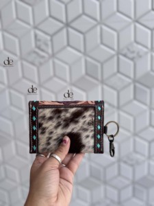 Hand <b>Tooled</b> Carving Western Hair on Hide Fur <b>Leather</b> Small Wristlet Coin Purse Multi Uses Mini Wallet for Women Western Gifts - Product Image 4