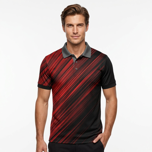 <b>Men</b>’s Custom Red & <b>Black</b> Striped <b>Polo</b> <b>Shirt</b> – Premium Performance Golf & Coach Sportswear - Product Image 1