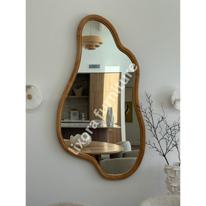 Irregular Wooden Wall Mirror Minimalist Design Decorative <b>Framed</b> Mirror for Home Interior - Product Image 2