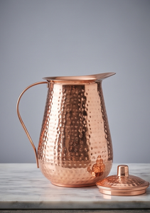 Hammered Pure Copper <b>Water</b> <b>Jug</b> Pitcher with Lid Traditional Ayurvedic Drinking Vessel Metal Barware Supplies - Product Image 3
