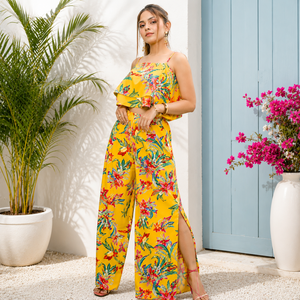 Women's <b>Boho</b> Floral Print 2-Piece Summer Set Sleeveless Short Crop Top & Above Knee Mini <b>Skirt</b> Polyester Fabric ODM - Product Image 1