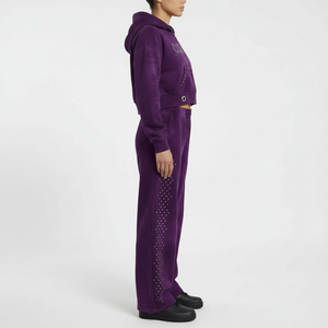 Chándales personalizados de invierno para hombre, de corte holgado, estilo urbano, con forro polar, cremallera, estampado serigráfico, totalmente lisos y transpirables - Product Image 3