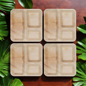 Assiettes carrées en feuilles de palmier Areca à 3 compartiments de 10 pouces |   Assiettes jetables écologiques et biodégradables - Product Image 3
