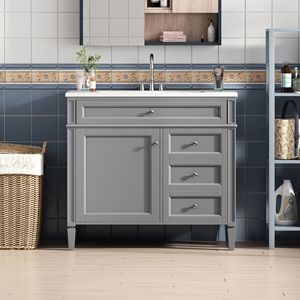 Mobile bagno moderno da 36 pollici con lavabo integrato, 2 cassetti e cassetto a ribalta, mobiletto contenitore per bagno con lavabo singolo - Product Image 4