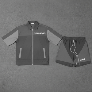 Custom Made Men's Winter Solid Windbreaker Shorts Set Polo Collar <b>Zip</b>-<b>Up</b> <b>Jacket</b> Shorts Windproof Lining Custom logo windbreaker - Product Image 2