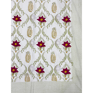 Drap plat géométrique en coton 200TC imprimé à la main Double White Butta, respirant, pour la maison, l'hôtel et usage de luxe - Product Image 2