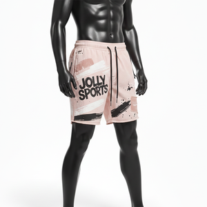 กางเกงว่ายน้ำชายคุณภาพสูง โพลีเอสเตอร์ผสมอีลาสเทน 140 GSM น้ำหนักเบา สีพีช ลายพิมพ์แบบแผง  พร้อมโลโก้สั่งทำพิเศษ - Product Image 4