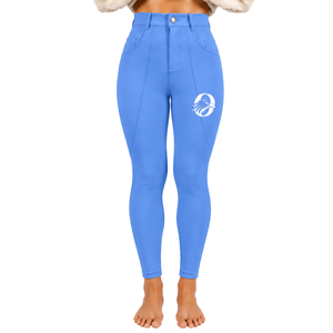 <b>Women</b> Equestrian Horse Riding Breeches Light Blue High Waist Stretch Slim Fit Front <b>Back</b> Pockets Professional Lightweight - Product Image 1