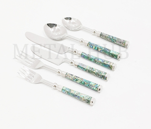 Juego de Cubiertos de Acero Inoxidable de 6 Piezas con Mango de Concha de Capiz Verde, Juego de Cubiertos Planos, Tenedor, Cuchillo, Cuchara, Vajilla, Utensilios de Comedor - Product Image 3
