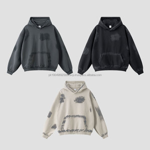 Sudadera con capucha de gran tamaño para hombre 2025 pintura desgastada 370GSM lavado ácido pesado French Terry Vintage patrón 3D temporada de otoño - Product Image 2