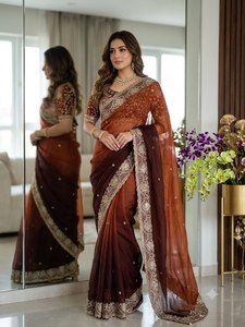 Premium Reglance for <b>Satin</b> Padding Saree 3mm Sequin Embroidery Heavy Border All Butti Fully Stitched Jhal Work <b>Blouse</b> - Product Image 6