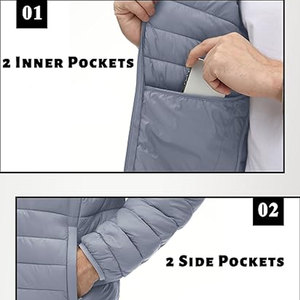Veste d'hiver matelassée à capuche pour homme, coupe-vent, légère, avec design pliable, pour les voyages en plein air - Product Image 5
