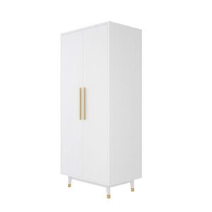 Armadio in legno Triamine bianco e oro con piedini in rame, 2 ante e asta appendiabiti singola, in pannello di densità (MDF) - Product Image 6