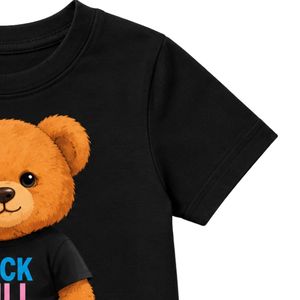 T-shirt graphique noir à manches courtes pour tout-petits, imprimé ours en peluche, col rond, décontracté, léger, pour tous les jours, pour garçons et enfants - Product Image 2