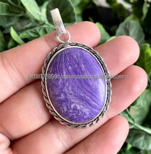 Colgante de piedras preciosas Charoite, joyería bohemia de Plata de Ley 925 sólida, colgante de estilo único, joyería de boda para regalos de compromiso - Product Image 2