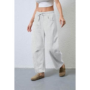 Pantalon de survêtement à jambes larges pour femme, avec cordon de serrage, taille élastique, pantalon palazzo décontracté en coton avec poches - Product Image 4