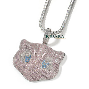Pendentif Chat Cartoon en Argent 925 et Moissanite, Bijou Unisexe Thème Mignon pour Usage Quotidien - Product Image 1